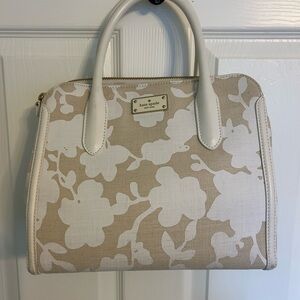 Kate Spade Tan and White Floral Satchel